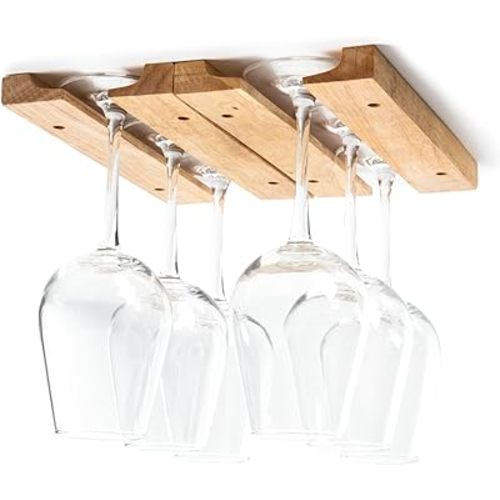 Fox Run Mounted Under Cabinet Wooden Wine Glass Holder Rack, 11 x 7 x 0.75 inches, Brown