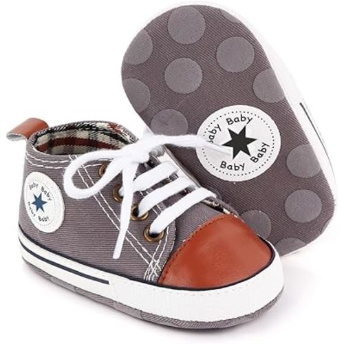 Unisex Baby Boys Girls Shoes, Newborn Infant Non-Slip Canvas Denim High Top Sneakers, Toddler First Walkers Shoes