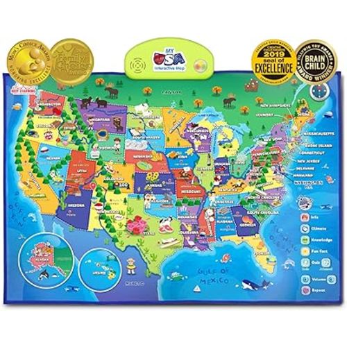 BEST LEARNING i-Poster My USA Interactive Map - Educational Smart Talking Poster Toy for Kids Boy or Girl Ages 5 to 12 Years | Geography Electronic Game Children 5, 6, 7 Years | Ideal
