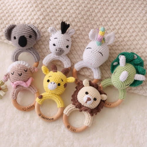 Personalized Baby Rattle, Easter Gift, Baby Gift, Baby Grasping Toy, Crochet Toy Rattle for Babies, Newborn Gifts, Gift for Nephew Niece