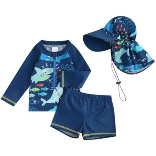 Baby Toddler Boys Swimsuit Infant Girl Swimsuits 6 12 18 24M 2T 3T 4T 5T Bathing Suit Swimwear 3Pcs Set Rash Guard Hat