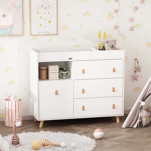 OXYLIFE Baby Nursery Changing Table Dresser with 3 Drawers and Shelf for Nursery Room, White