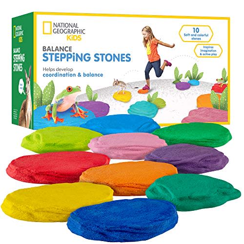 National Geographic Stepping Stones for Kids – 10 Soft, Durable Stones Encourage Toddler Balance & Gross Motor Skills, Indoor & Outdoor Toys, Balance Stones, Obstacle Course (Amazon Exclusive)