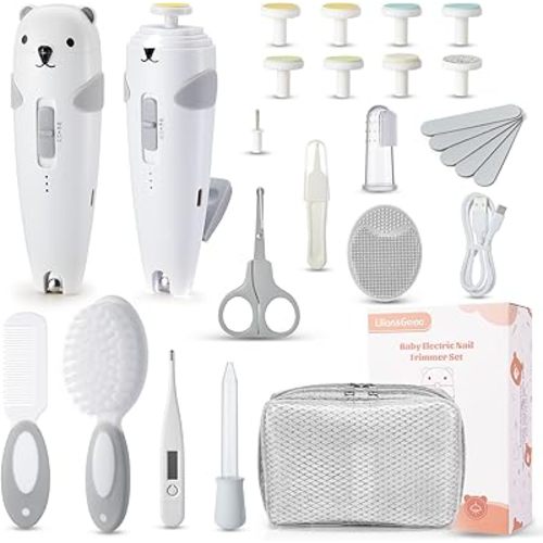 Lilian&Gema Baby Healthcare and Grooming Kit, 28-in-1 Rechargeable Nail Trimmer Electric Set, Dual Auto Light Baby Nail Care Kit, Portable Newborn Nursery Health Care Set for Infant Toddlers Boy Girl