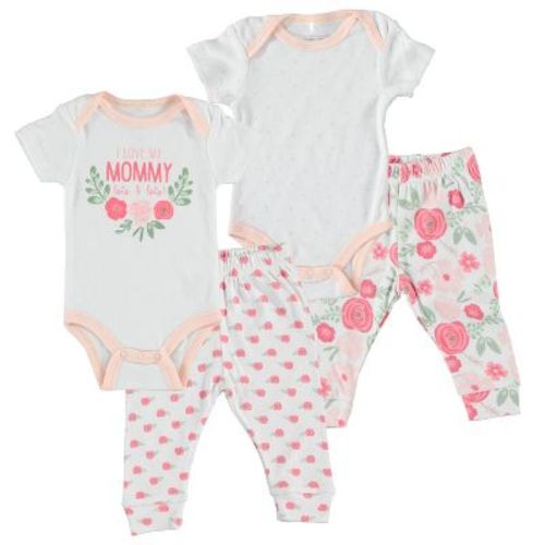 Bg Baby Gear Baby Girl Clothes Layette Set Footless Sleep And Play 4 Pack Floral Roses For Mommy 0-3m