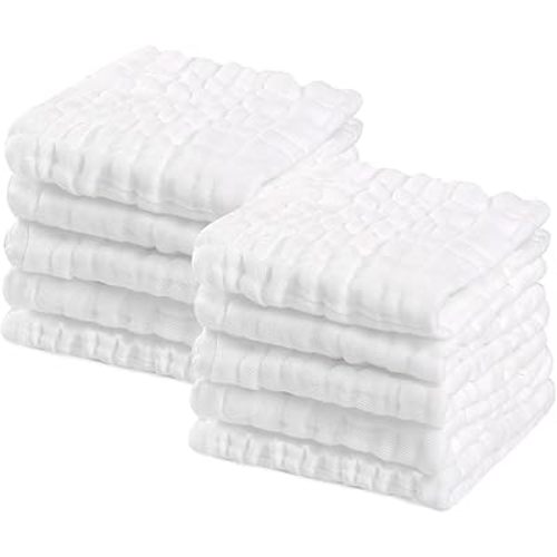 PPOGOO Baby Muslin Washcloths Natural Purified Cotton Baby Wipes Soft Newborn Baby Face Towel 10 Pack Multipurpose