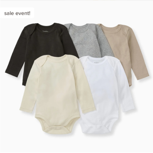 Solid Organic Cotton Long Sleeve Baby Bodysuits 5 Pack Ash