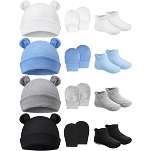 Geyoga Newborn Baby Hat Bear Ears Mittens and Socks Set for 0-6 Month