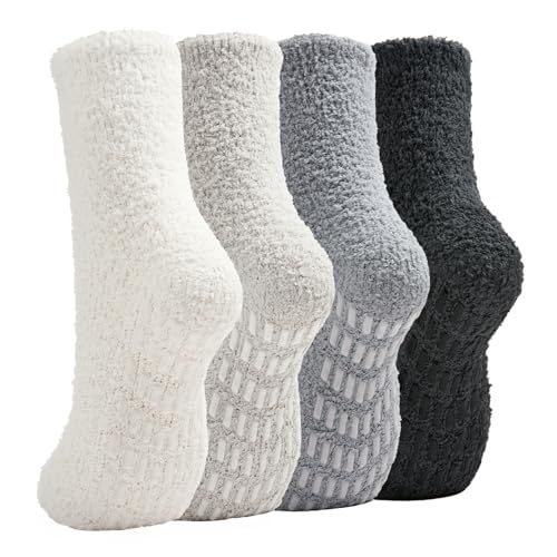 Saniripple Slipper Socks for Women Men Grip Hospital Socks with Grips Fuzzy Non Slip Warm Womens Gifts