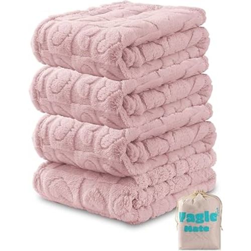 4 Pcs Baby Blankets,Fleece Heart Checkered Blanket, Fluffy Crib Blankets for Girls, Toddler Newborn Receiving Blankets 30×40 Light Pink