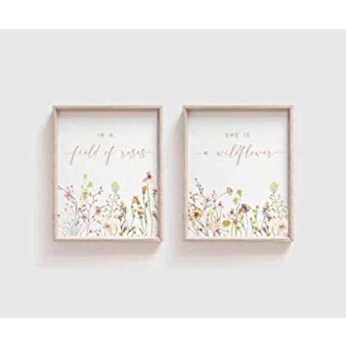 Field Of Roses Wildflower Nursery Wall Art Girl Nursery Decor Set Of 2 Nursery Flower Wall Art Baby Room Poster Prints No Frame