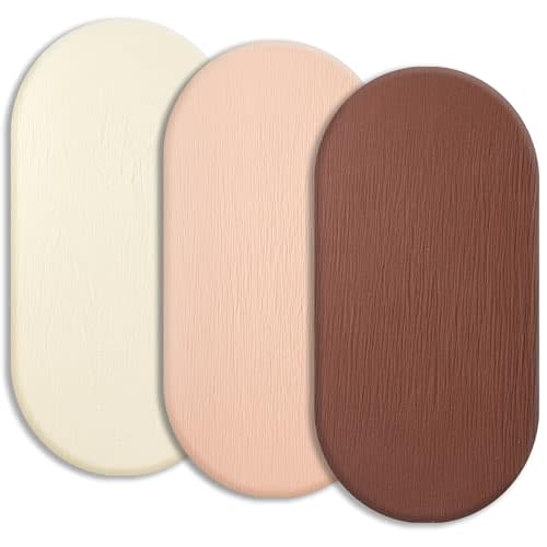 SNOOZYNEST Soft Muslin Bassinet Sheets 32" x 18", Baby Bassinet Mattress Fitted Cover, Fit for Halo, Fisher Price, Delta, Graco, Oval Bassinet or Cradle, for Girl or Boy(Cedar & Peach & Beige