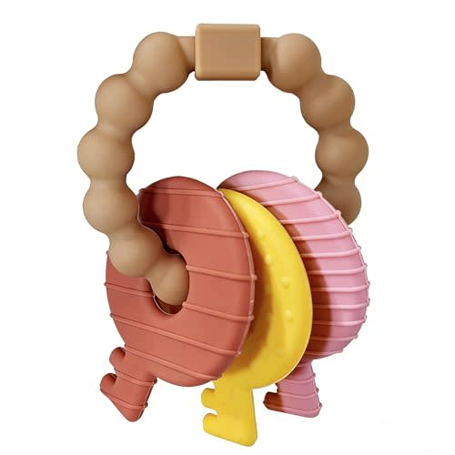 Baby Keys Teether Toys,Silicone Teething Toys for 3+ Months,Teething Keys Toy for Infants-Soft & Raised Texture to Soothe Gums,BPA Free(Brown)