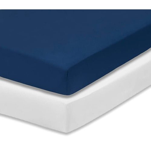 Everyday Kids 2-Pack Fitted Crib Sheets, 100% Soft Breathable Microfiber Baby Sheet, Fits Standard Size Crib Mattress 28in x 52in, White Nursery Sheet and Navy Nursery Sheet