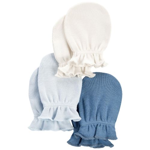 Blue/Ivory Baby 3-Pack Mittens