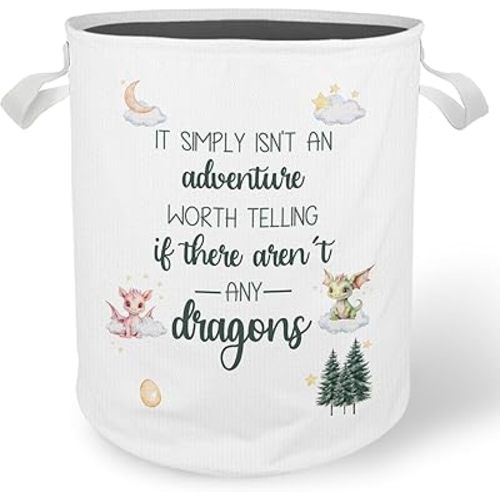 Dragon Nursery Laundry Basket Hamper, Toybox for Girls Boys, Fantasy Forest Dragon Waterproof Collapsible Storage Bin Organizer for Bedroom Bathroom Kids Room Dorm Clothes Toys Books