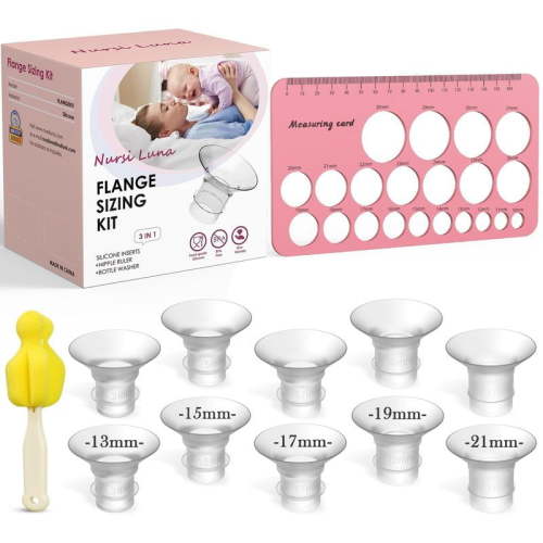 3-in-1 Breast Pump Flange Sizing Kit with 10 Inserts (13/15/17/19/21mm), Measuring Ruler & Cleaning Brush – Ultimate Fit Accessories