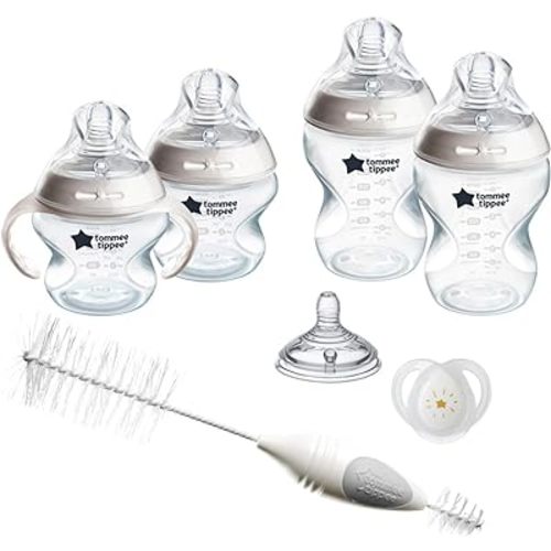Tommee Tippee Natural Start Baby's First BPA Free Bottle 8 Piece Set, 2 x 5oz and 2 x 9oz Anti-Colic Bottles, Slow and Medium Flow Nipples, 0-6 Month Pacifier, Clear