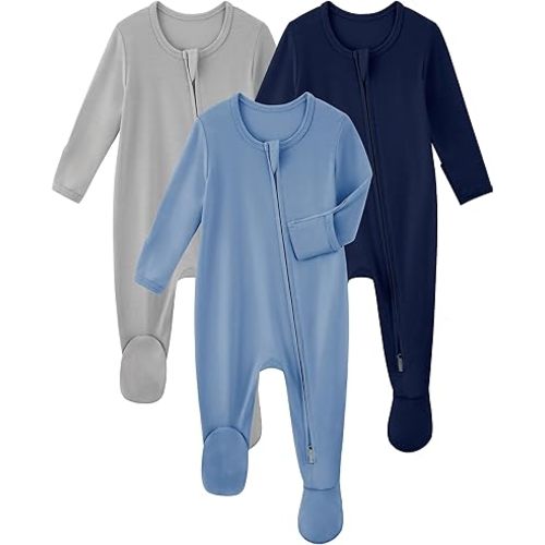 Yoofoss Rayon Made From Bamboo Baby Pajamas 3pcs Newborn Sleepers For Boy Girl Clothes, 0-3 3-6 6-9 Months Footed Pjs