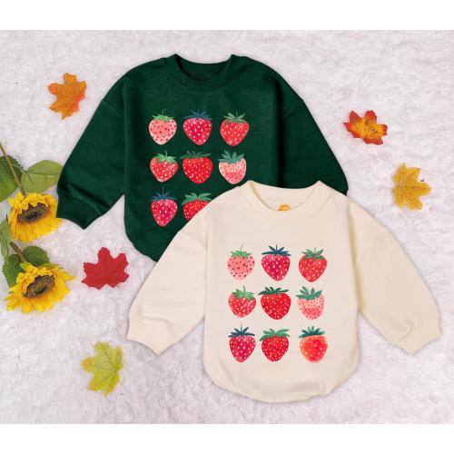 Cute Strawberry Baby Romper Sweater, Cottagecore Berries Baby Bodysuit, Strawberry Lovers, Summer Strawberry Baby Outfit