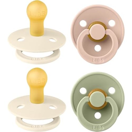 BIBS Colour Soother 4-Pack | BPA Free Dummy Pacifier | Round Nipple | Natural Rubber Latex | Made in Denmark | Size 0-6 Months | Ivory Mix