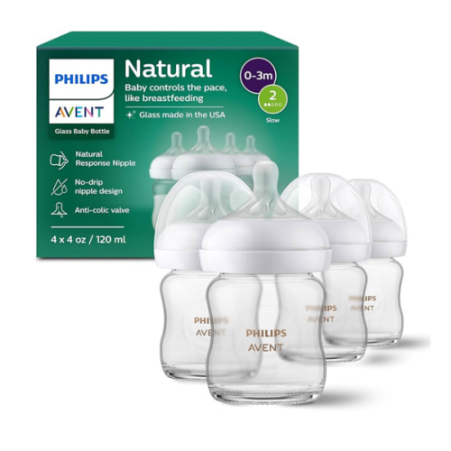 Amazon.com : Philips Avent Natural Glass Baby Bottles with Natural Response Nipples (Slow Flow, Flow 2), 4oz, 4-Pack, SCY910/04 : Baby