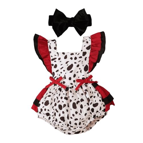 IMEKIS Newborn Baby Girls Dalmatian Costume Romper with Headband Halloween Devil Dress up Cosplay Birthday Photo Shoot