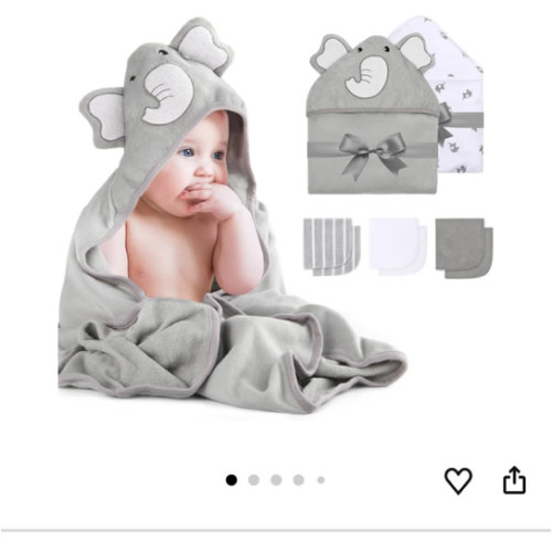 Momcozy Cute Elephant Hooded Baby Towel- 8 Piece Bath Essential, 2 x Towels and 6 x Wash Cloth Set- Perfect Shower Gift for Boys or Girls - Soft and Comfort for Newborn, Infant and Toddler