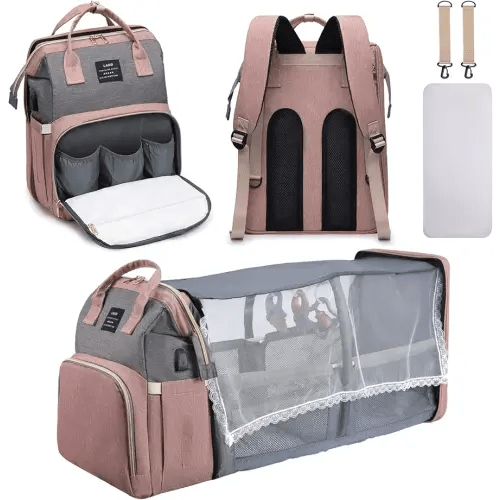 Diaper Bag Backpack, Multifunctional Baby Diaper Bag, Diaper Changing Station for Boys Girls, Large Capacity Travel Baby Bag for Mom Dad with Insulated Pocket & Strap