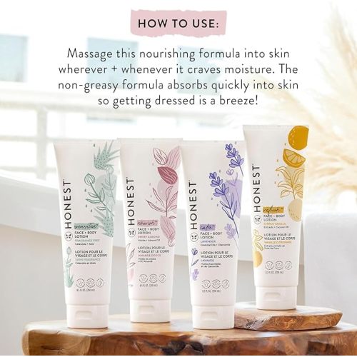 The Honest Company Hydrating Face Body Lotion Fast Absorbing Naturally Derived Hypoallergenic Lavender Calm 8.5 fl oz