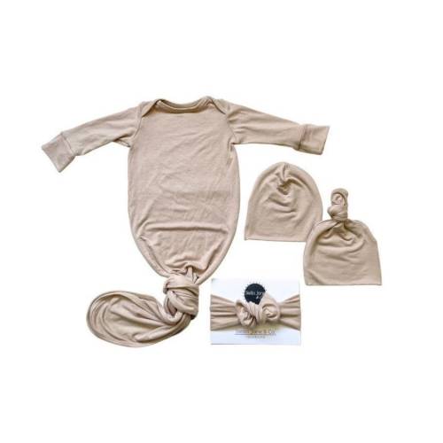 Baby knotted gown, Jett Sand Beige Gown, gender neutral gown, Knot Bottom  Baby Gown, take home outfit, baby gift, unisex baby clothes