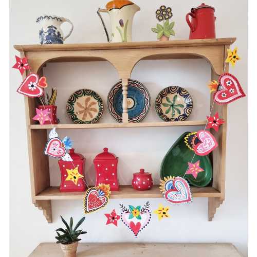 Handmade 'LOVE HEARTS' Garland Bunting -7 Different Bright Coloured Hearts - 8 Bright Stars - 3M Ready Strung