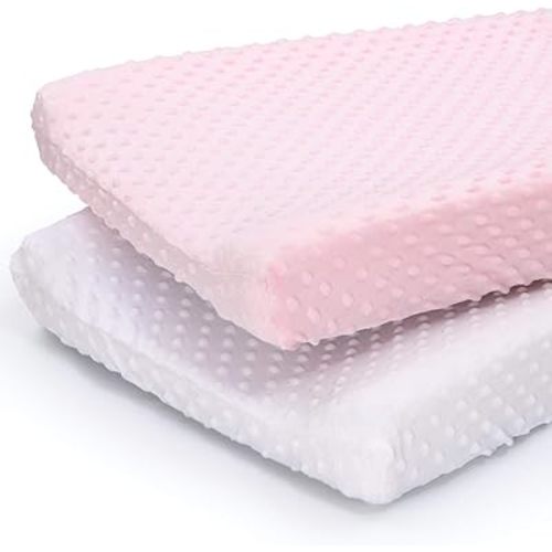The Peanutshell Baby Girl Changing Pad Covers Set of 2 - Ultra Soft Baby Cover – Fits Standard Changing Table Pads, Durable, Machine Washable Sheets - Pink & White Minky