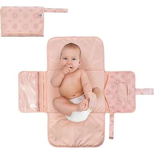 Tiny Twinkle Portable Diaper Changing Pad, Foldable Waterproof Baby Change Pad for Newborn Girl & Boy with Smart Wipes Pocket (Shine)