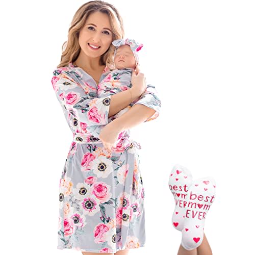 ECO BABY Mommy and Me Robe and Swaddle Set | Maternity Robe and Matching Baby Set for Girl, Boy | Hospital Labor and Delivery