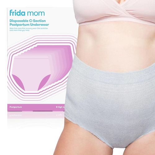 Frida Mom Women's Postpartum Underwear for C-Section Recovery, Disposable High Waist, Seamless with Stretchy Support, Postpartum Essentials, Size Regular (Waist 28"-42" Stretched), 8 Count, Gray