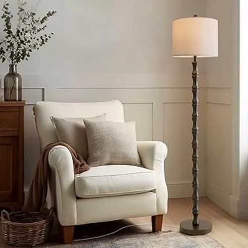 BOBOMOMO 62" Rustic Floor Lamp, Retro Farmhouse Standing Lamp with Rotary Switch, Resin Dark Brown Floor Lamp for Living Room, Bedroom, Corner, Nursery, Dining Room, House
