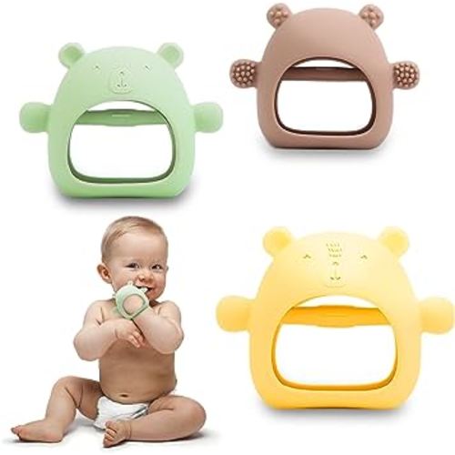 3 Pack Baby Teething Toy for 3-6 Months,Never Drop Teether for Babies 6-12 Months, BPA Free Dust-Proof Silicone Hand Pacifier Baby Chew Toys for Infant Sucking Needs-Safety Baby Toys 3-6-12-16 Months