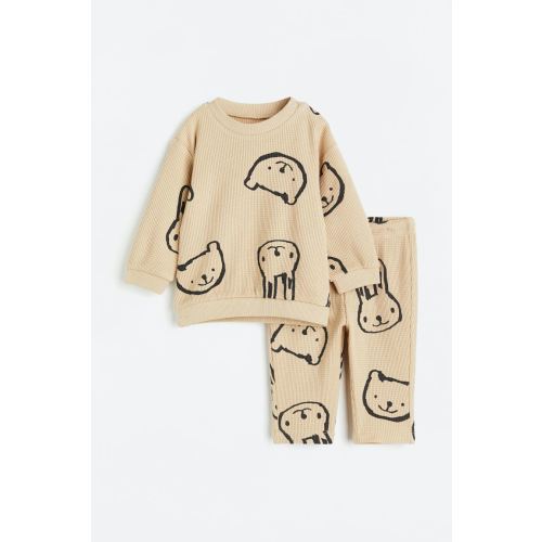2-piece Cotton Shirt and Pants Set, Light beige/rabbits