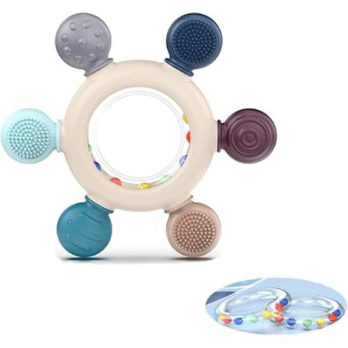 akolik Teething Toys for Babies, Baby Teethers Toy Teething Ring Silicone, Grasping Teething Toy, BPA Free Teething Newborn Accessories for Baby 0 3 6 9 12 18 Months (Ringer Grey)