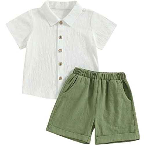 Karuedoo Toddler Baby Boy Clothes Cotton Linen Short Sleeve Button Down Shirt Shorts Set 2Pcs Summer Outfits