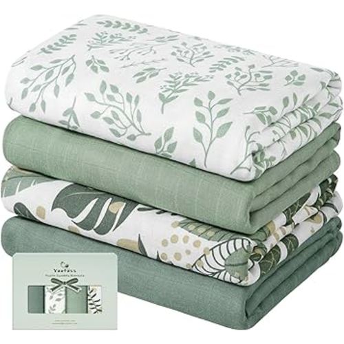 Yoofoss Muslin Swaddle Blankets, 4 Pack Receiving Blankets for Boys and Girls, 47 x 47 Inches Muslin Baby Blankets Soft Breathable - Green