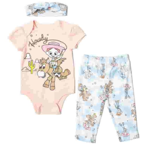 Disney Pixar Toy Story Jessie Bullseye Infant Baby Girls Bodysuit Pants and Headband 3 Piece Outfit Set Newborn to Infant