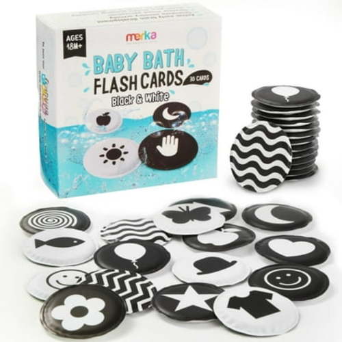 merka High Contrast Baby Toys for Newborn Mold free Bath Toys Black and White Cards for Babies Set of 30 Floating Flashcards Sensory and Visual Learning