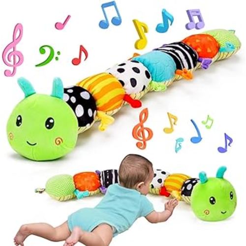 Melodyinn Baby Sensory Toy 0-3 Month Music Animal Stuffed Plush Caterpillar Toy for Infant 0-3-6 Month Tummy Time with Baby Crinkle Rattle for 6-9-12 Month Texture Toy for Boy Girl Birthday