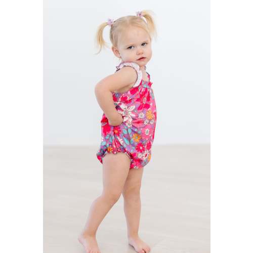 Hawaiian Floral Ruffle Cross Back Romper | Mila & Rose