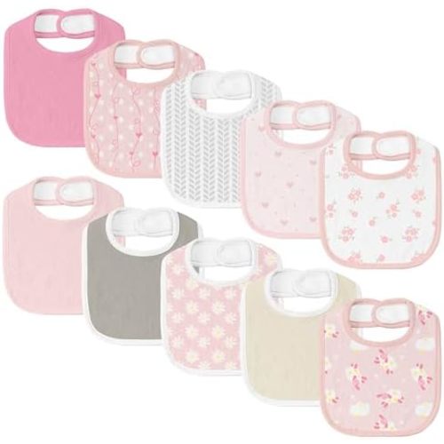 10 Pack Cotton Snap Bibs for Baby Boy Girl, Super Soft Drool Bibs for Teething and Feeding