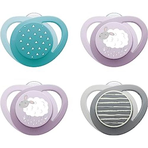 NUK Glow-in-The-Dark Orthodontic Pacifier with Heart-Shaped Shield, BPA-Free, fits 0-6 Months, 4-Pack