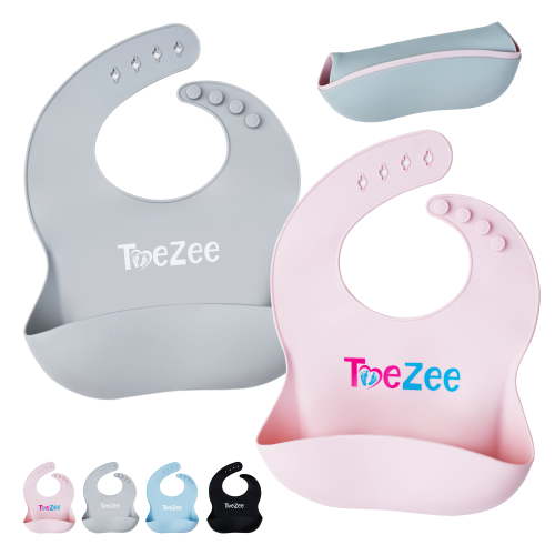 ToeZee Silicone Baby Bib for Boys & Girls - Adjustable Waterproof Baby Bibs Makes Baby Feeding a Breeze - Our Stylish Bibs Are Easy to Clean - Includes a Handy Zippered Bag for Storage & Travel ...