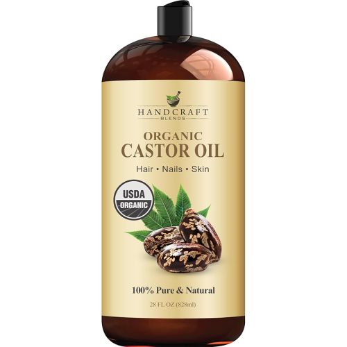 Handcraft Blends Organic Castor Oil - 28 Fl Oz - 100% Pure and Natural - Premium Grade Oil for Hair Growth, Eyelashes and Eyebrows - Carrier Oil - Hair & Body Oil - Expeller-Pressed